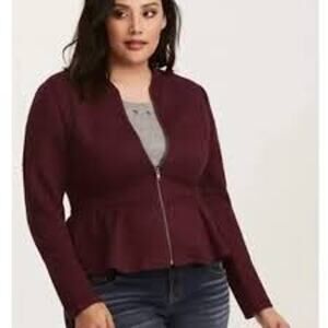 TORRID 4X Chevron Quilted Peplum Zip Blazer Jacket Full Zip Cardigan Women